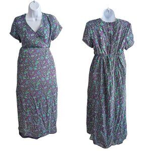 NWT Vintage Y2K MIMI MATERNITY 100% Silk Paisley Purple Green Maxi Dress Size M